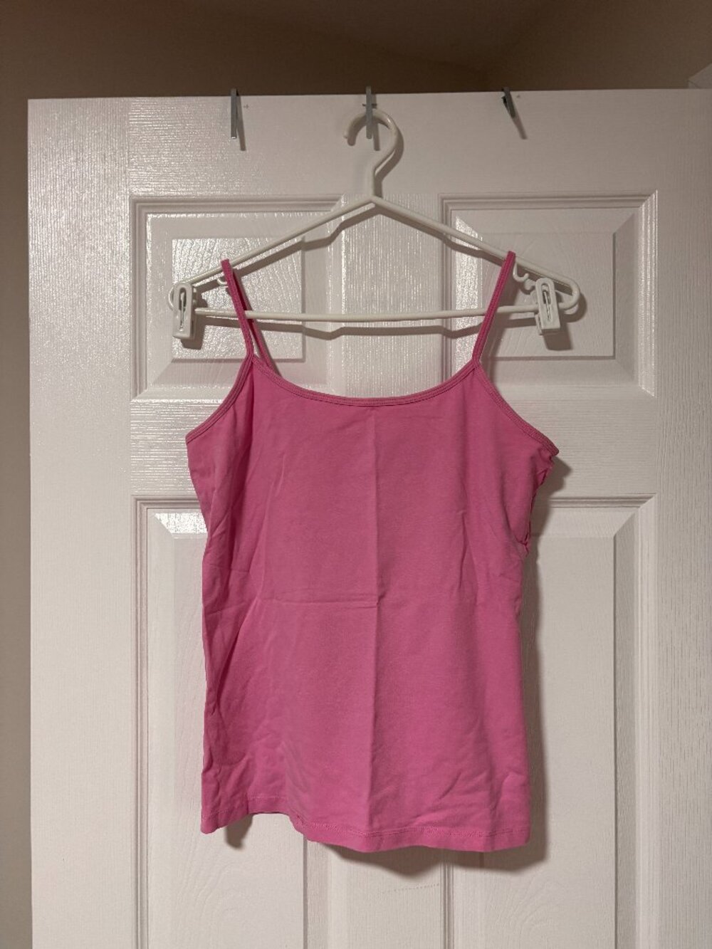 Pink Basic Cami Tank Top | Stretch Spaghetti Strap Layering Top (Large)